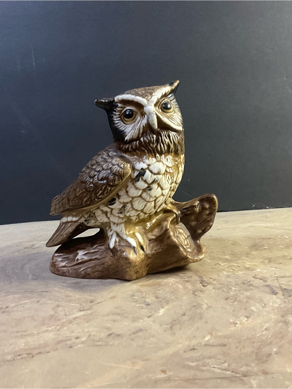 Vintage 1970s Homco 1114 Ceramic Brown & White Owl